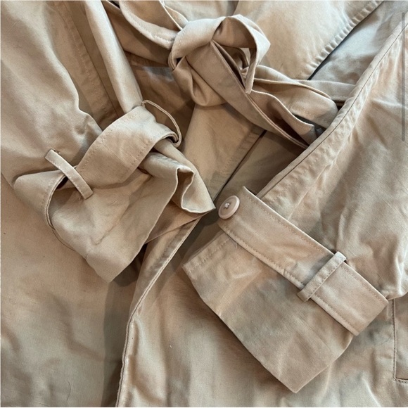 Frame Denim Cotton Linen Blended Cropped Trench Coat Wrapped Jacket - Picture 3 of 5